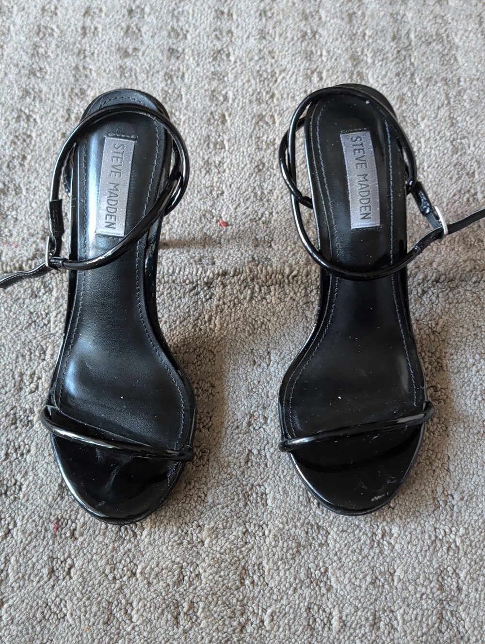 Steve Madden Black Patent Strappy Ankle-Heel Sandals